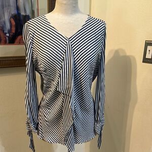 Chico’s Striped Navy/ White Tie Sleeve Top Size 1-Medium